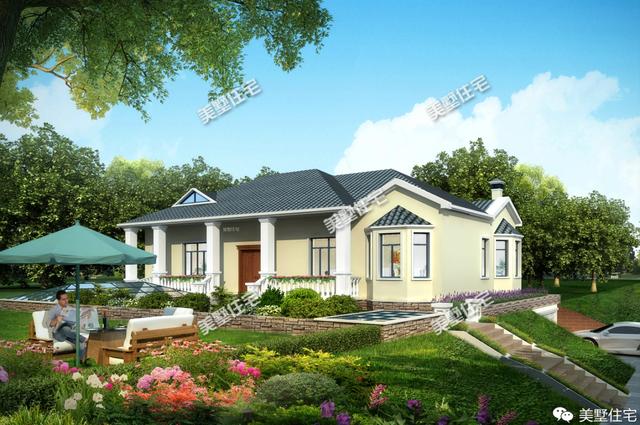 经济实用的农村一层小别墅设计图，砖混结构，主体造价18万左右。