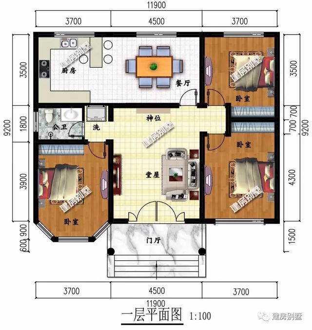5栋造价低的一层自建房设计图，一层别墅可以建出多层别墅的气势