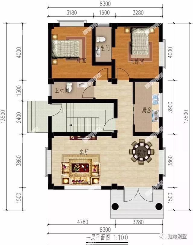 面宽8米多的四层农村别墅设计图，每层都做成带厨房的套房设计