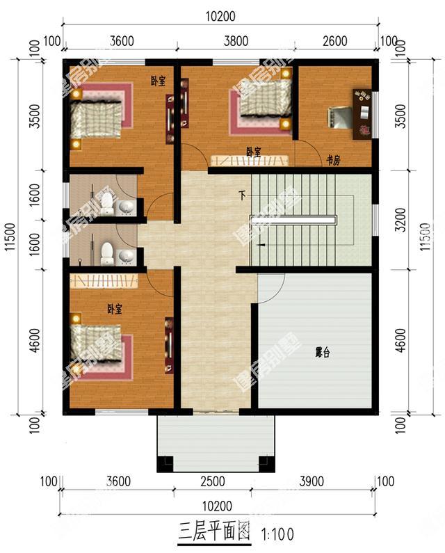 江西开间10.2米的3栋复式别墅设计图，建房风格更加简单大方化