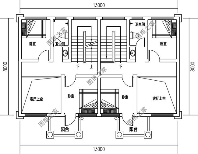 簡單大氣農村兄弟三層雙拼別墅住宅設計圖13x8米