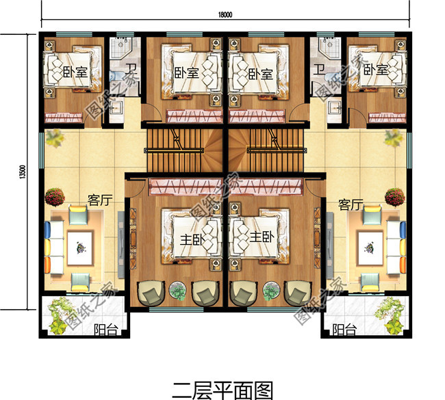 经典三层双拼房屋设计图，带效果图，户型好，单户面积120