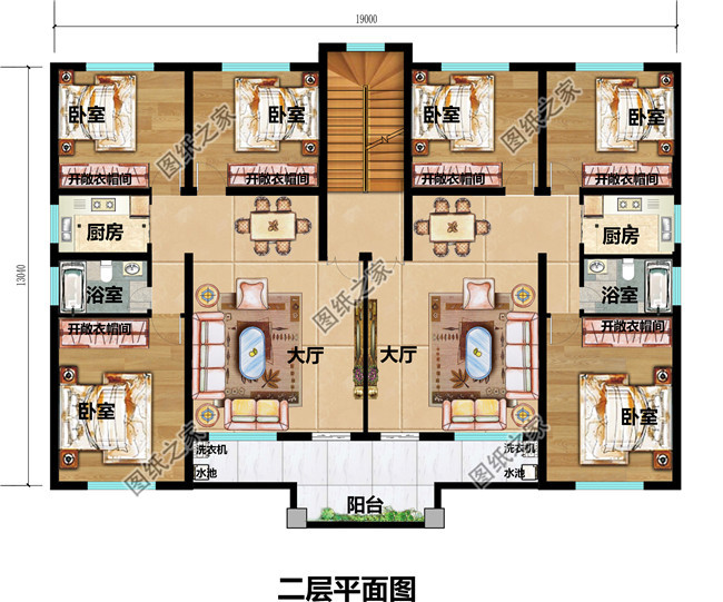 堂屋共用的三层双拼别墅设计图，总占地面积245平米