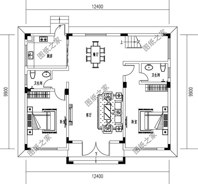 125平方米新農村二層房屋施工設計cad圖紙加效果圖