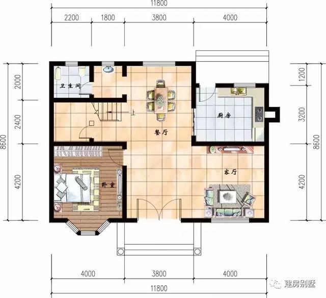 开间11-12米两层小楼房方案图，经典实用户型