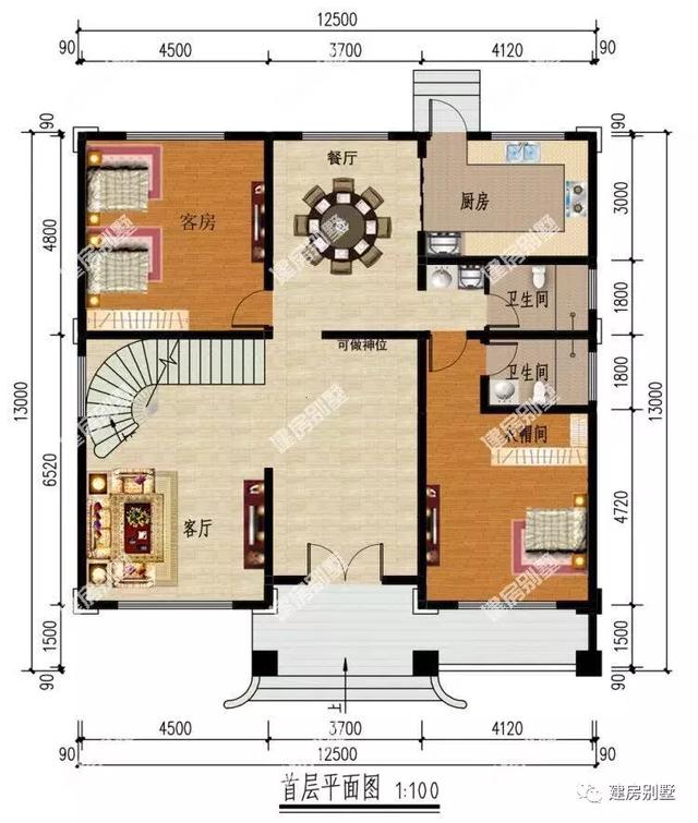 带旋转楼梯的2栋自建房别墅户型，阳台多造型好看