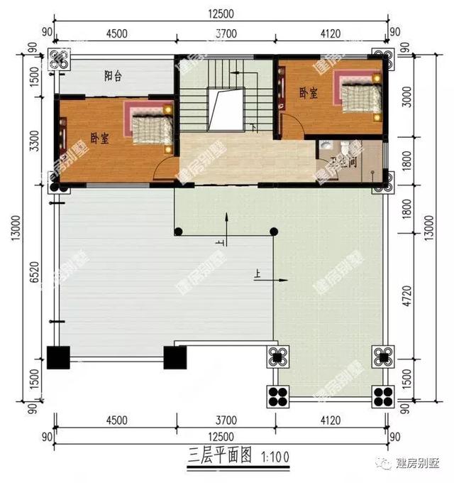 带旋转楼梯的2栋自建房别墅户型，阳台多造型好看