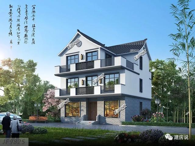 面宽11米中国风徽派自建房别墅方案，适合乡村建