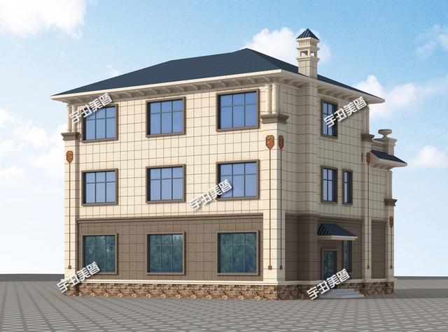 13.8×13.4米气派高端欧式三层豪宅图，复式带堂屋