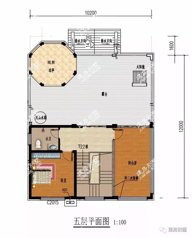 农村五层豪宅自建房方案图，带露台带观景凉亭的