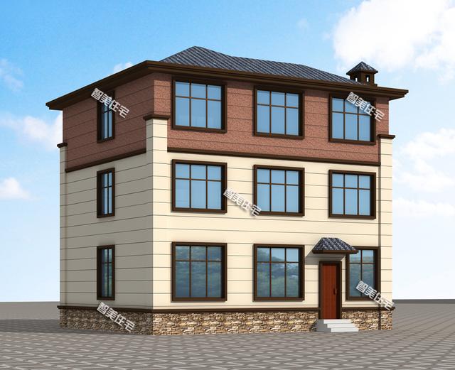 11×9.46米新中式外观风格的三层别墅楼房户型，大气