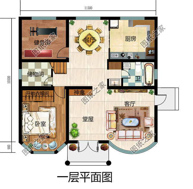 2019新款四层楼房设计图，占地120平方米左右，客厅中空