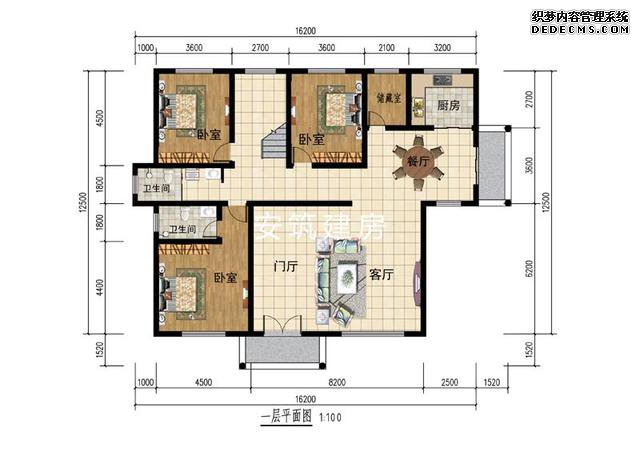 造价不到20万乡村一层坡屋顶房子户型图，外墙为文化石