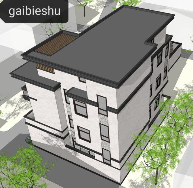 广东自建三层半现代中式别墅（附户型图），平屋顶设计
