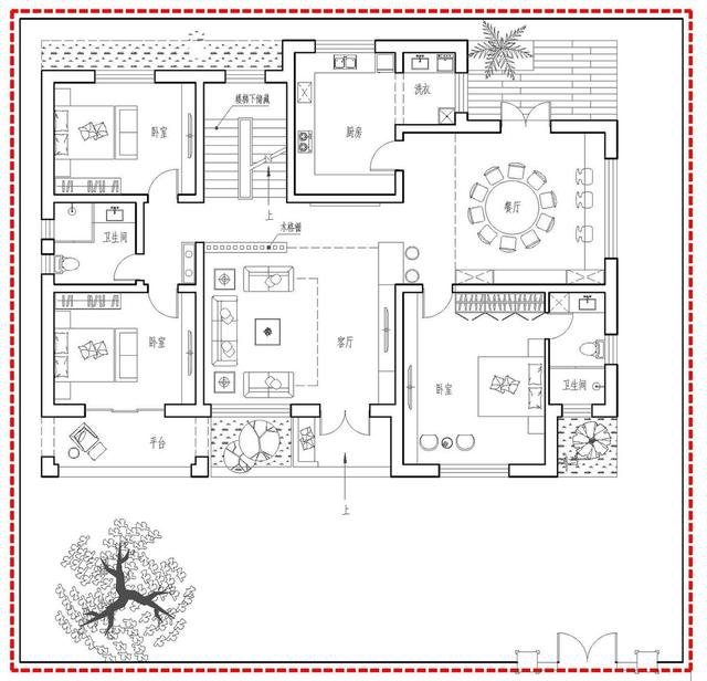 带小院新中式双层别墅设计户型图，户型实用