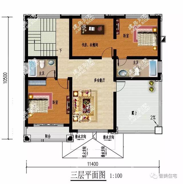 三层简欧房子设计方案图，不错的民房设计，占地120平-130平方米
