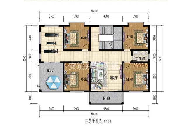 16.1米×9.7米两层农村民房设计，带个小露台