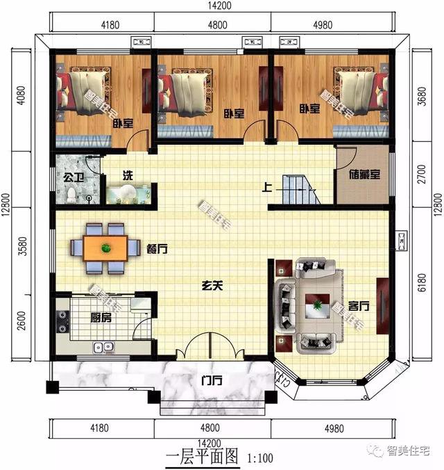 14.2×12.8米二层新民居设计图，河南客户私人定制