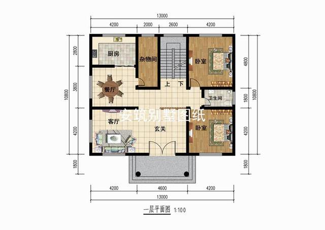 13*10米二层方正小户型自建房户型图，简易实用