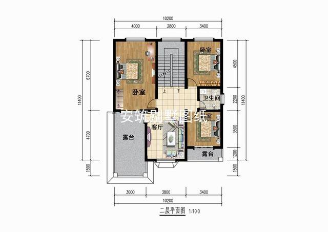 10*11米的二层欧式住宅户型图，带个小露台