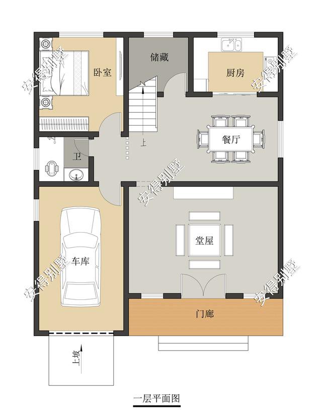 10x12.2m3层中式平屋顶带车库自建房子户型图，住着很舒服