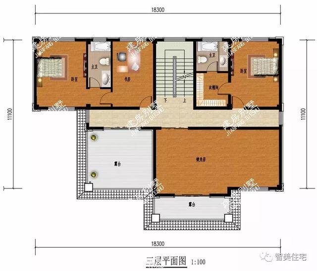 层次分明的两层半欧式户型方案图，客厅中空复式