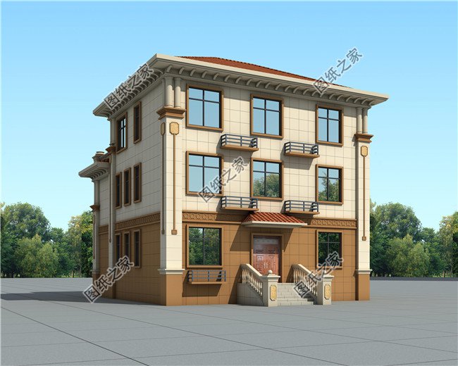 158平方米三层独栋欧式别墅效果图，CAD全套施工图