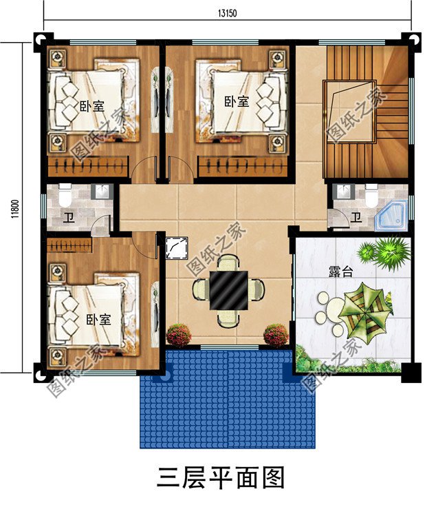 160平方农村三层别墅CAD设计图纸，含外观图片效果图