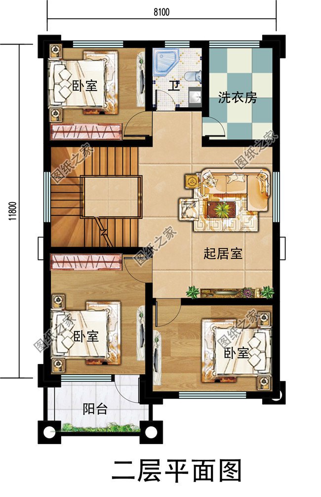 8×12米农村三层别墅自建房设计图，小开间精选方案