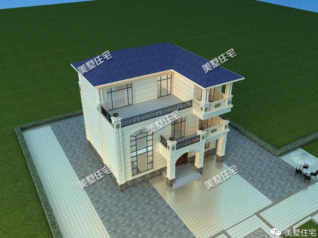 13.2×12.1米三层简欧别墅方案平面图，户型端正