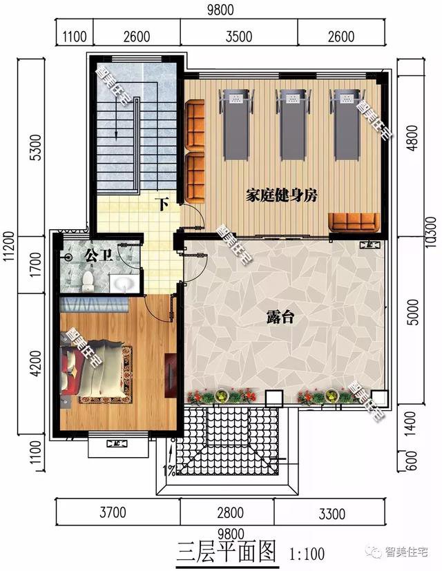 2栋面宽9米的农村三层楼房户型方案图，简单、实用型