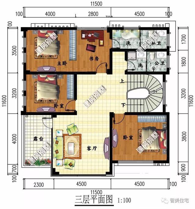 2栋外观时尚的现代风别墅户型图，平屋顶设计，一栋2层，一栋4层