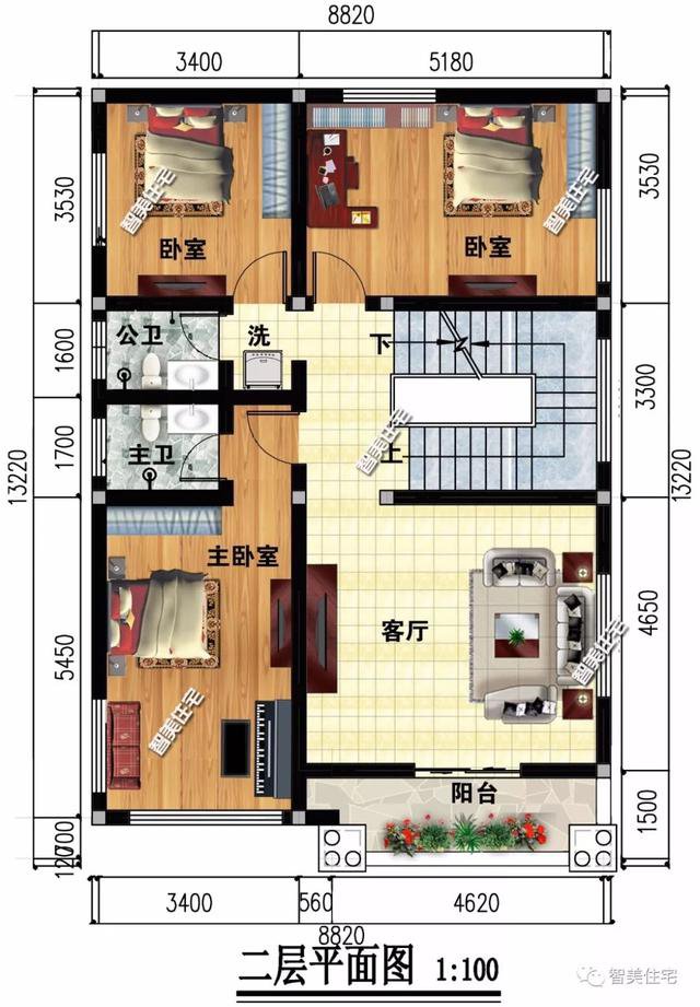 占地面积115小面宽三层自建楼房设计户型图，简约而不简单