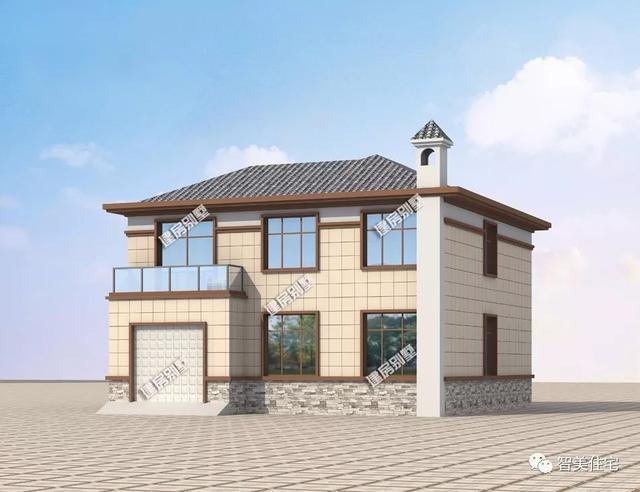 新中式风格两层别墅设计图，带车库和大露台，百看不厌