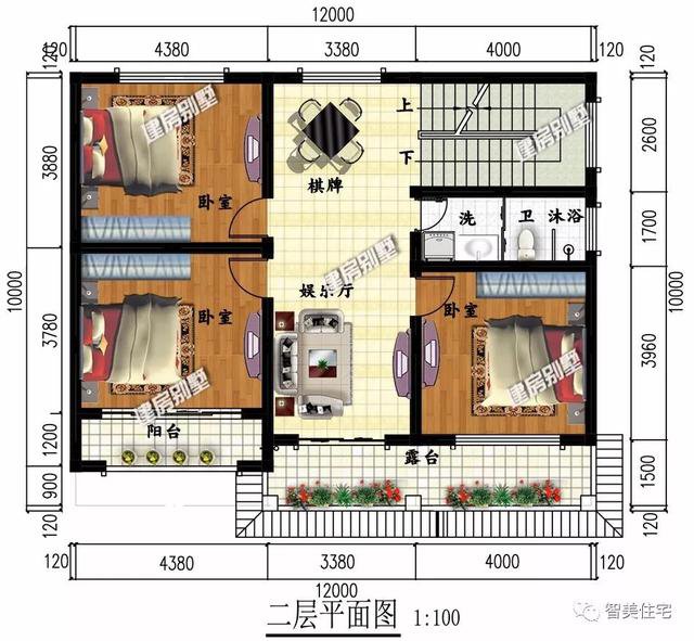 开间12米左右的两层自建房户型图，简单施工容易，主体造价低