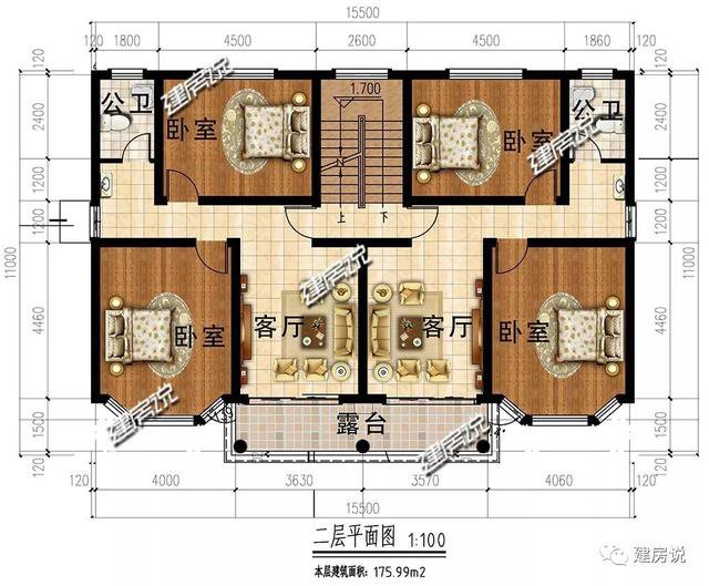 4层欧式双拼别墅户型方案图，一层共同堂房