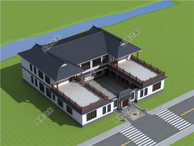 农村自建超赞中式四合院别墅设计图，22X25米
