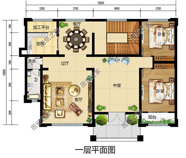 漂亮的二层中式现代别墅图，配色非常的温馨淡雅
