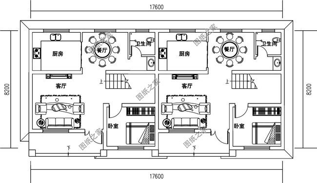 小戶型經濟農村雙拼自建房別墅設計圖紙,二層簡約造價低