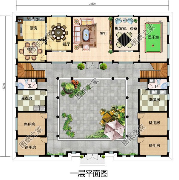 农村兄弟双拼四合院别墅设计图纸，自建两层新中式四合院