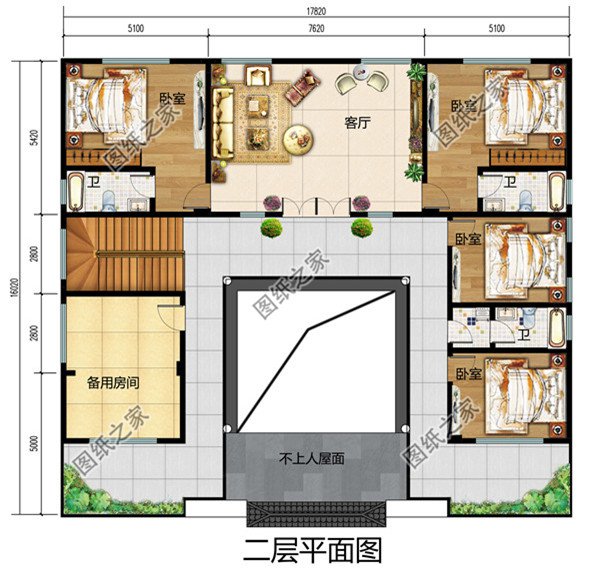 农村两层新中式仿古四合院别墅户型图，小型占地不到200平