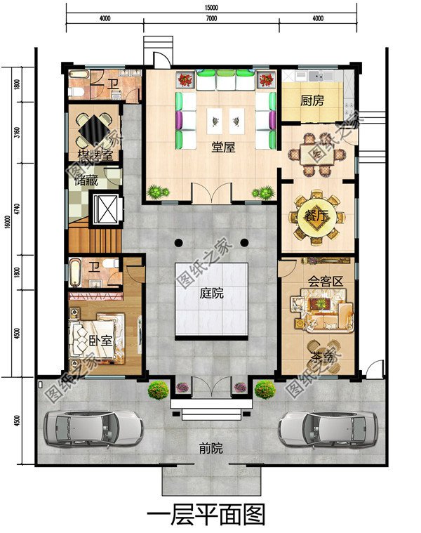 新中式农村三层四合院别墅设计图，四合院风格的别墅图