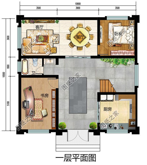 小型四合院二层别墅设计图方案，对称设计，顶层大露台