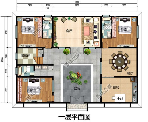 180平方米农村二层别墅四合院建筑设计图纸