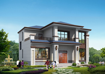 新中式小户型二层别墅效果图及全套施工设计图，造价经济实惠