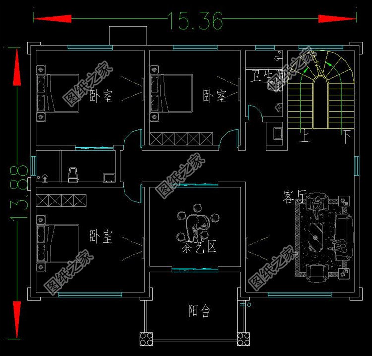 180平高端欧式三层别墅图纸设计,大户型复式客厅