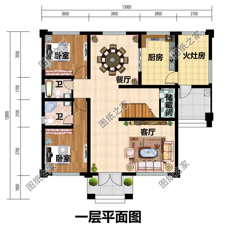 二层新中式别墅一层户型图