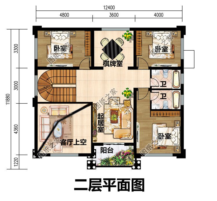 三层带地下室+旋转楼梯别墅设计图纸，二三层复式挑空客厅