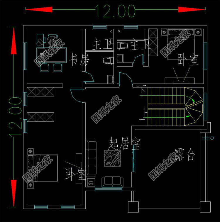 带地下室独栋三层高端别墅房图纸设计图,复式客厅旋转楼梯