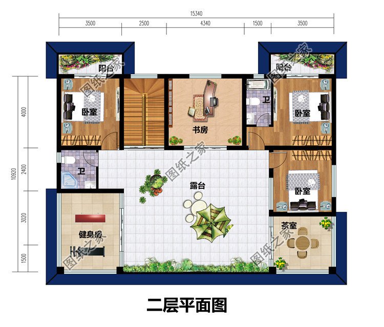 15×11米左右新中式两层别墅图，古风古味，带庭院子户型